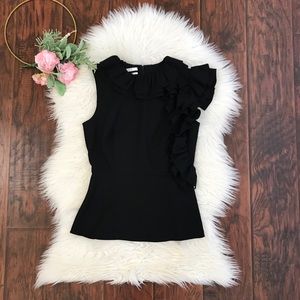 CO Collections Black Ruffle Peplum Sleeveless Top